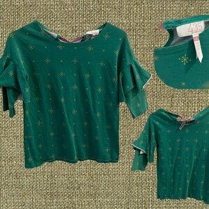 ✨ Matilda Jane Girls Top ✨ Size 8 Green Ruffle Sleeve Boutique Style